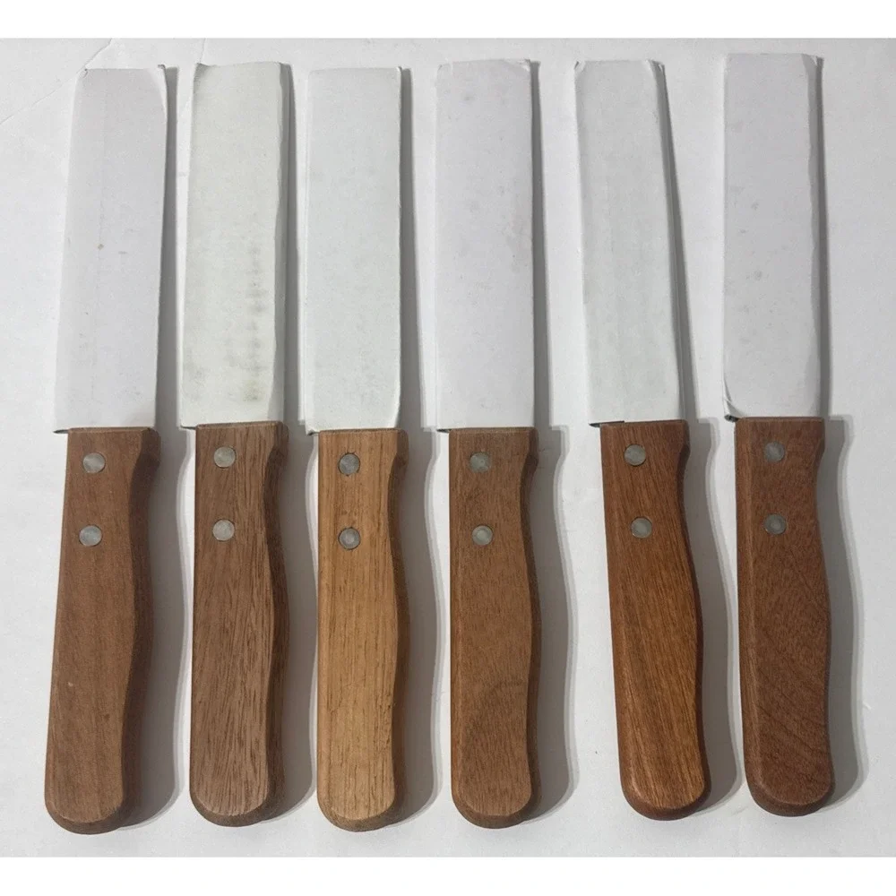 Winco KB-15W #249 Jumbo Steak Knife w/ 5in Heavy Duty Blade LOT Of 6 Wood Handle